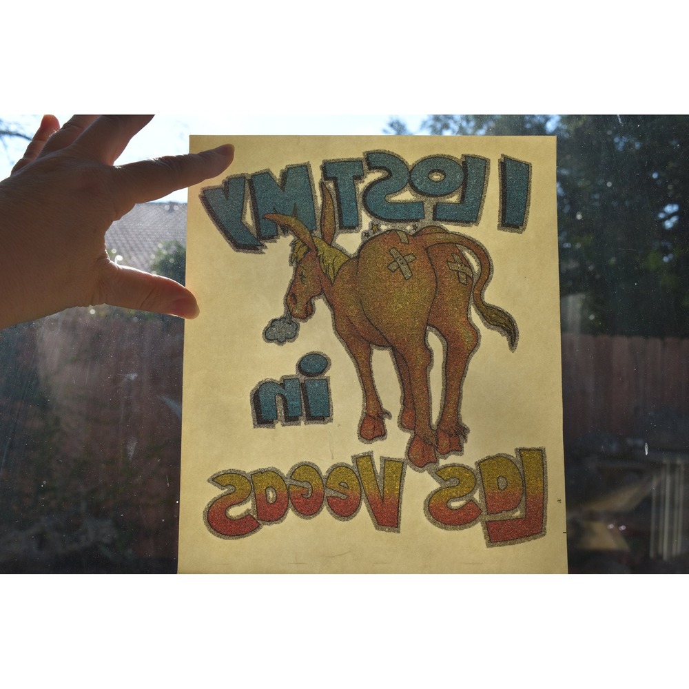Vintage 70s I Lost My Ass In Las Vegas Glitter Iron On T-Shirt Transfer Donkey